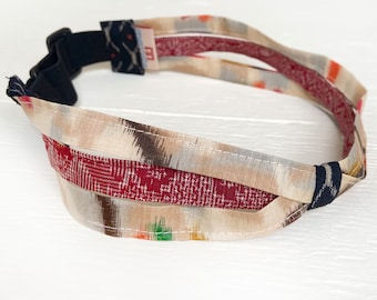 Headband, Adjustable headband, Vintage kimono fabric, Red, cream, Triple headband, Silk headband, Mercato headband, fashion headband