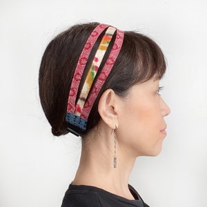 Headband, Adjustable headband, Vintage kimono fabric, Red, cream, Triple headband, Silk headband, Mercato headband, fashion headband