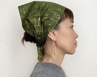 Head scarf, Chef scarf, green Gold flakes, head accessories , fashion accessories, green headband, tie head scarf