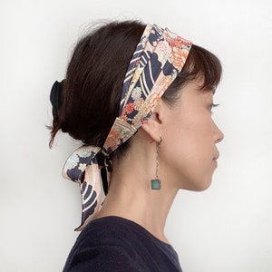 Japanese fabric headband, Hair Care Wraps, Kimono fabric, Tie Hair scarf, Cotton Kimono print Navy, Pink, floral, alopecia scarf, headband, image 5