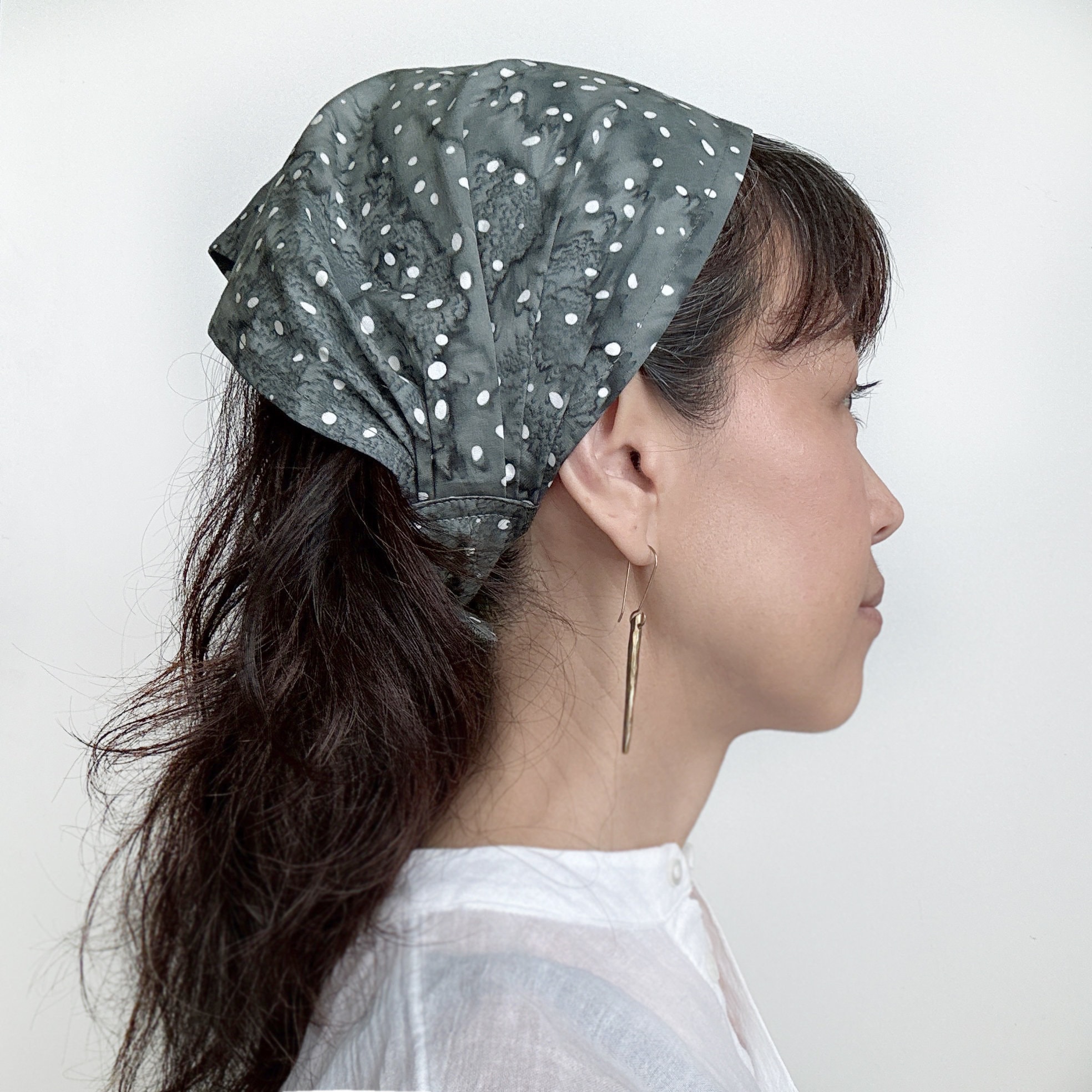 Polka Dot Head Scarf: Gray Water Splash Print Cotton 