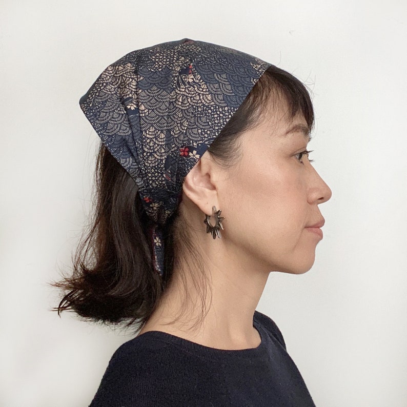 Head scarf, Japanese fabric, Rabbit print, Wave, Head accessories, Beach headband, Head wrap image 5