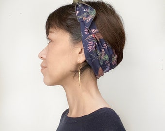 Head scarf, Navy headband, Birds print head wrap, chef hat, head wrap, Hair Loss Alopecia, headband,  Animal print head scarf