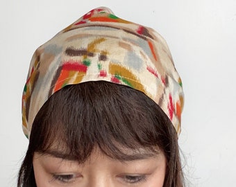 Head scarf, Vintage kimono fabric, Multi color, Ribbon head wrap, Japanese, Floral head wrap, kerchief, etsy, Mercato headband, Sand