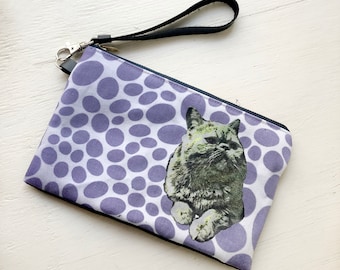 Cat print pouch, cat Purse, phone case, makeup pouch, carry around pouch, love cat pouch, Exotic Shorthair, polka dots, cat lover gift