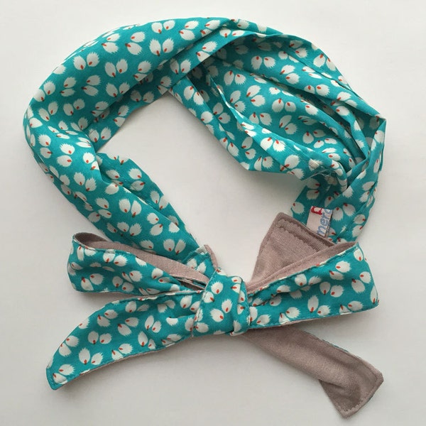 Head scarf Aqua white flower