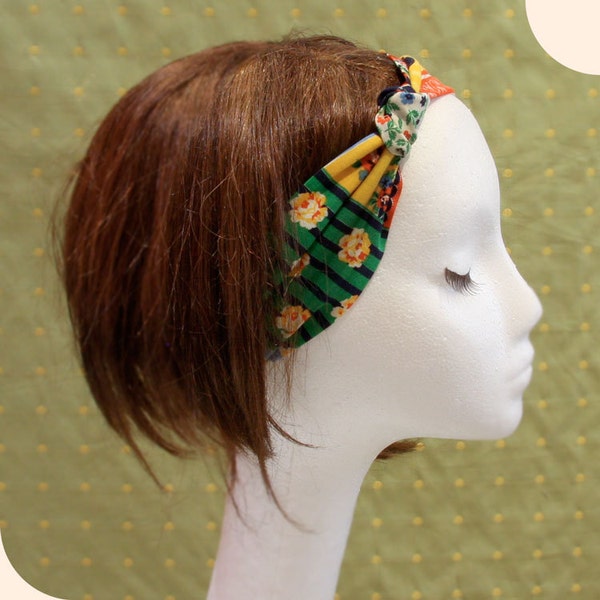 Vintage fabric knot headband patchwork