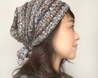 Wool Hat, Winter hat, slouchy hat, Cream multi color, beanie, unique hats, puffy hat