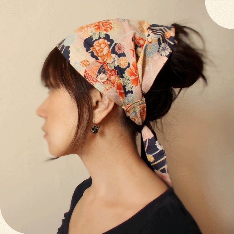 Kimono, Twist, Tie, Hair scarf, Cotton Kimono print Navy, Pink, flora…