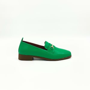 Green Leather Loafers – Elegant Simplicity with Gold Accent