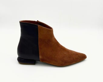 Tan Wildleder und Dunkelbraune Lederstiefeletten – Elegant und Vielseitig