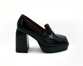 Black Patent Leather Platform Loafers – Bold & Stylish