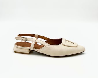 Handmade Beige Leather Slingback Shoes – Elegant & Timeless