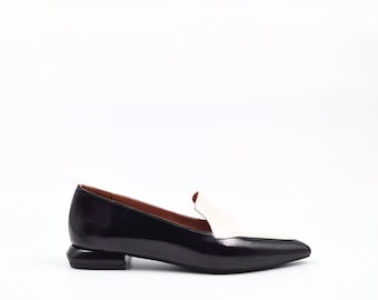 Black & Beige Patent Leather Pointed Loafers – Elegant and  Sophisticated