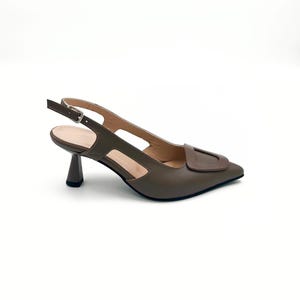 Taupe Genuine Leather Slingback Heeled Shoes – Elegant & Modern