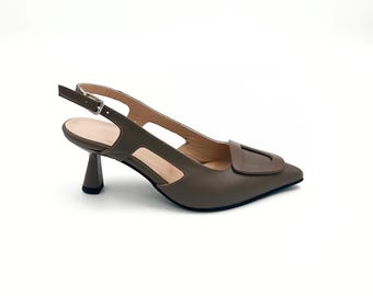 Minkfarbene Slingback-Pumps aus Echtem Leder – Elegant & Modern