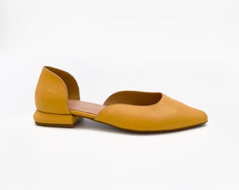Zapatos D'Orsay de Cuero Amarillo Mostaza Hechos a Mano – Audaz y Sofisticado