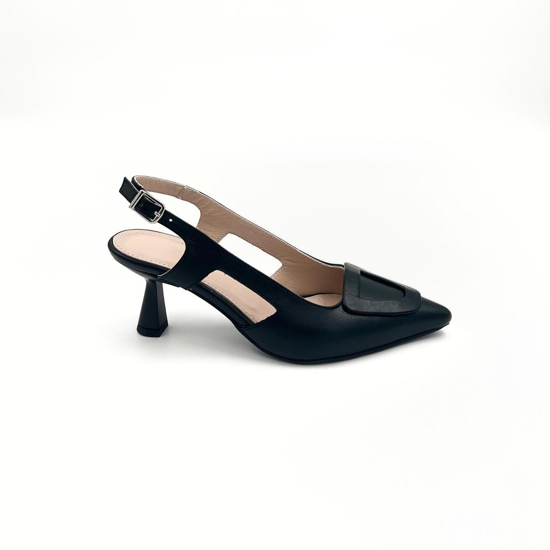 Kaylee Black Leather Slingback Heel