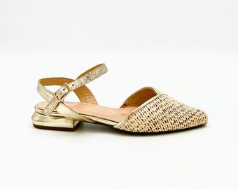 Handmade Woven Raffia and Leather Slingback Shoes – Chic & Timeless Design