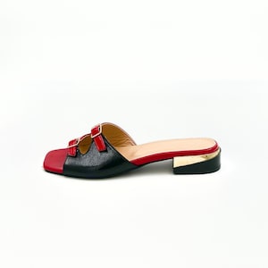 Black & Red Patent Leather Buckle Sandals – Bold and Stylish