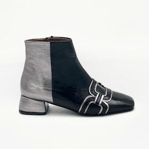 Black & Silver Leather Ankle Boots – A Statement of Elegance