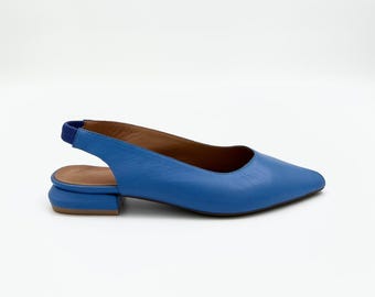 Handmade Blue Leather Slingback Shoes – Elegant & Chic