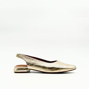 Gold Leather Slingback Flats – Elegant Pointed Toe with 2cm Heel