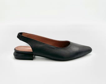 Handmade Black Leather Slingback Shoes – Timeless Elegance