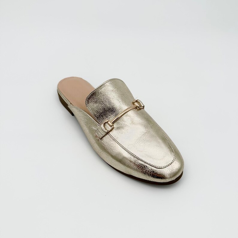 Gold Leather Backless Loafers – Classic Touch with Golden Bit image 4
