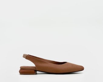 Tan Leather Slingback Flats – Minimalist Chic with Everyday Comfort