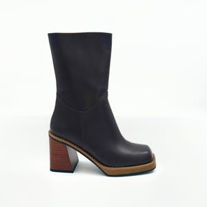 LAST ONE Size  EU37 - US7    Dark Brown Leather Mid-Calf Boots – Retro Chic with Timeless Elegance