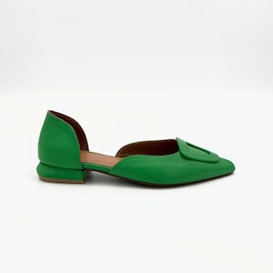 Handmade Green Leather Slingback Shoes – A Touch of Nature