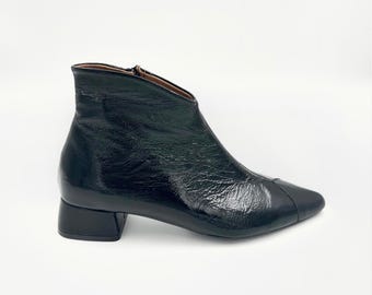 Black Wrinkled Patent Leather Ankle Boots – Timeless Elegance & Comfort