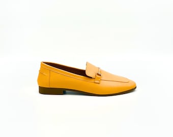 Yellow Leather Loafers – Handmade Elegance with Gold Bit Detail