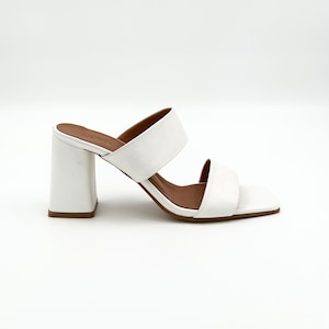 White Leather Block Heel Sandals – Elegant & Versatile
