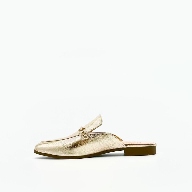 Gold Leather Backless Loafers – Classic Touch with Golden Bit image 2