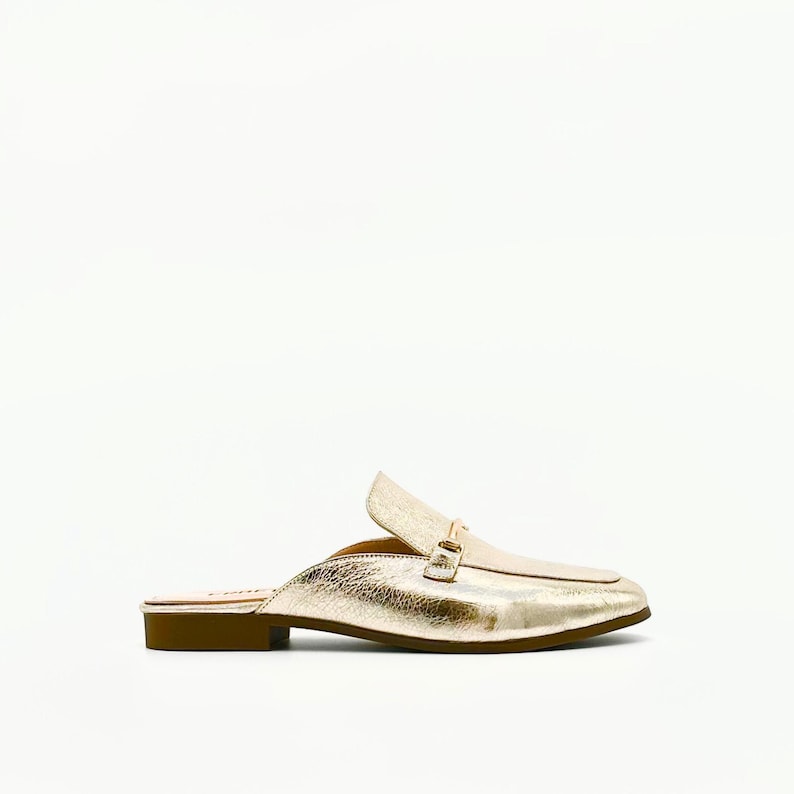 Gold Leather Backless Loafers – Classic Touch with Golden Bit image 1