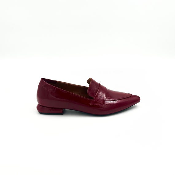 Burgundy Crinkled Patent Leather Loafers – Refined Simplicity
