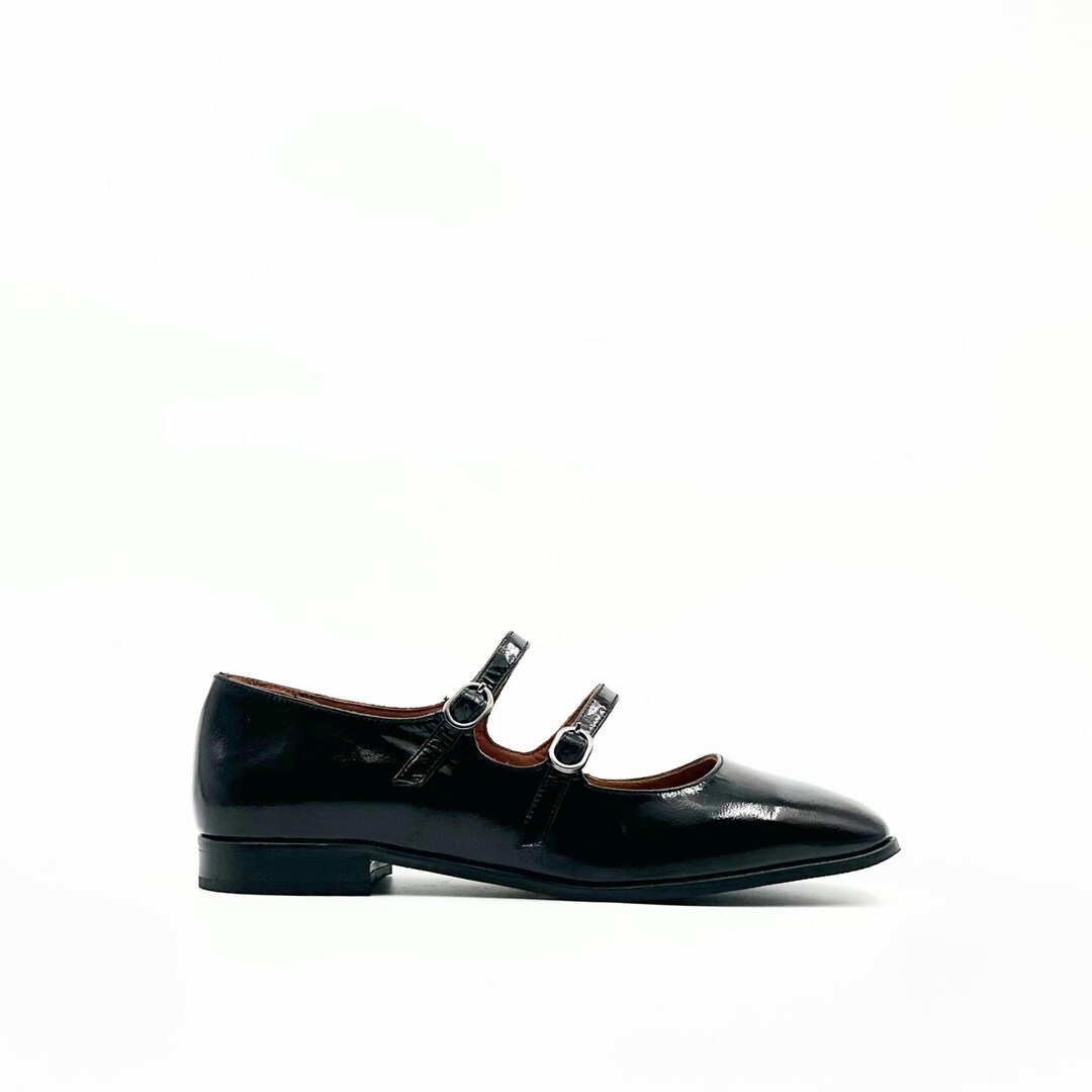 Black Patent Leather Double Strap Mary Jane Flats – Timeless Elegance ...