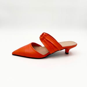 Orange Leather Kitten Heel Mules – Elegant & Feminine