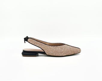 Black & Raffia Woven Leather Slingback Flats – Handmade with Minimalist Elegance