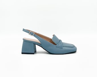Denim Blue Leather Slingback Heels – Classic with a Contemporary Touch