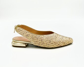 Woven Raffia & Leather Slingback Shoes – Natural Elegance