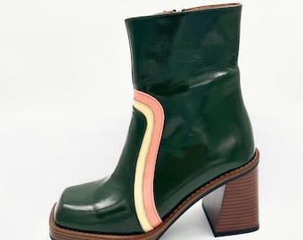 Stylish Green Leather Ankle Boots – Retro & Chic
