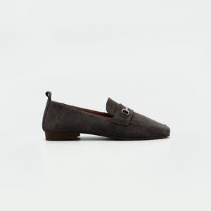 Taupe Suede Loafers with Gold Bit Detail – Understated Elegance for Everyday Sophistication