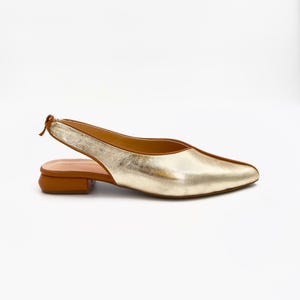 Handmade Gold & Tan Leather Slingback Shoes – Timeless Elegance