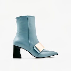 Elegantes Botines de Cuero Azul – Atemporales & Sofisticados