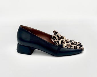 Black Leather & Leopard Print Loafers – Bold Elegance and Comfort