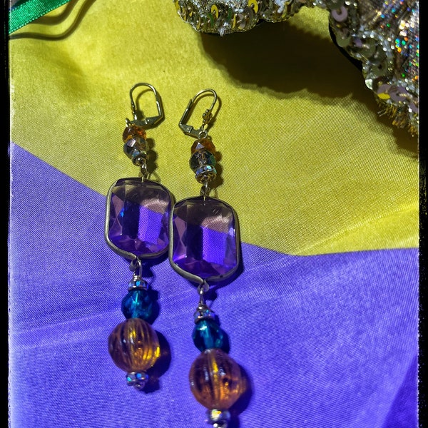 Decadence a la Mardi Gras vintage earrings Antique beads and vintage components. Beautiful faceted beads.