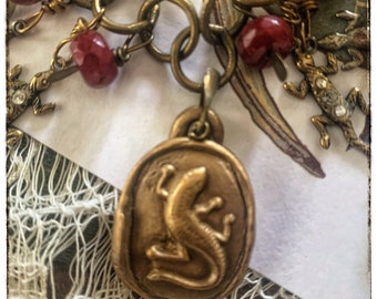 Jewelry inspired by All Souls Trilogy Salamander necklace.Matthew’s gift in Czechoslovakia to Diana. Golden Egg and rubies interpretation.